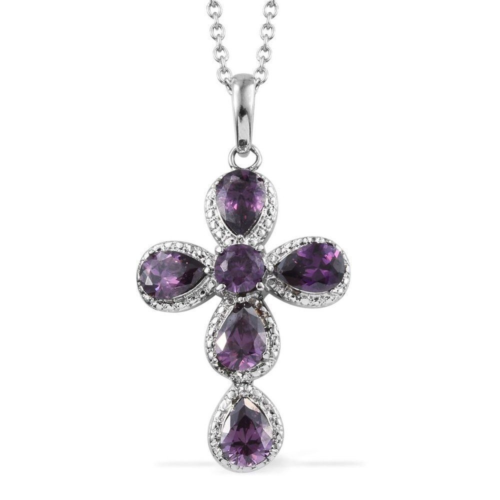 Simulated Purple Sapphire Cross Pendant Necklace